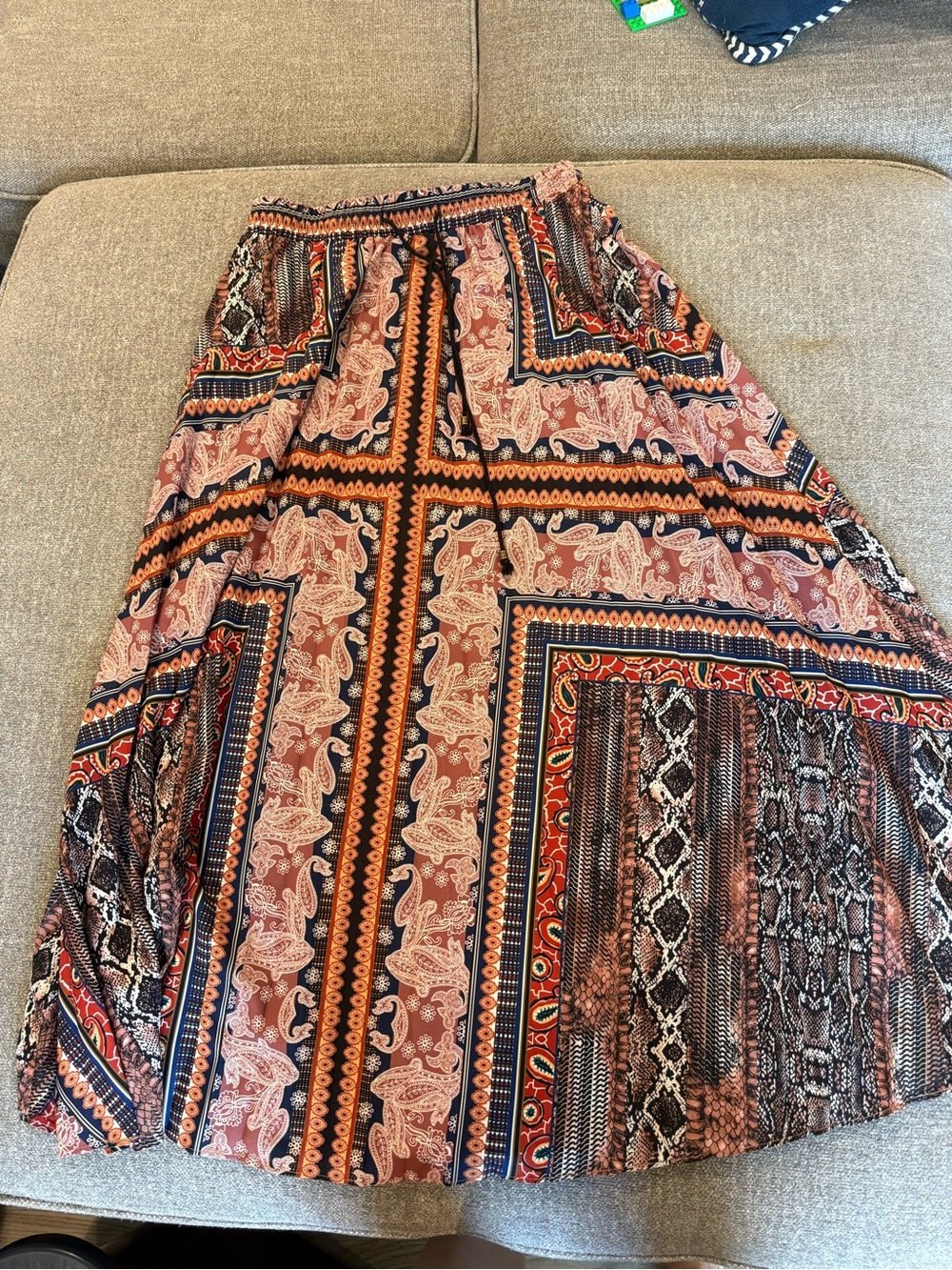 Bohemian Patchwork Maxi Skirt - Pink & Navy